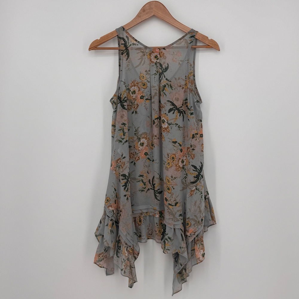 Anthropologie Maeve Magda‎ Gauze Floral Handkerchief Tunic Top Size Small Gray - Picture 7 of 10
